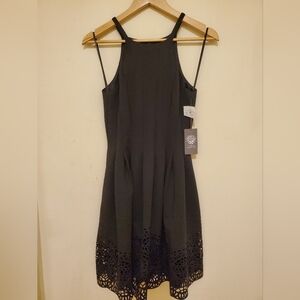 Vince Camuto Black Laser-Cut Mini Dress